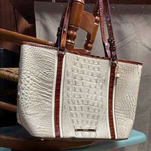 Brahmin White and Brown Croc Embossed Tote